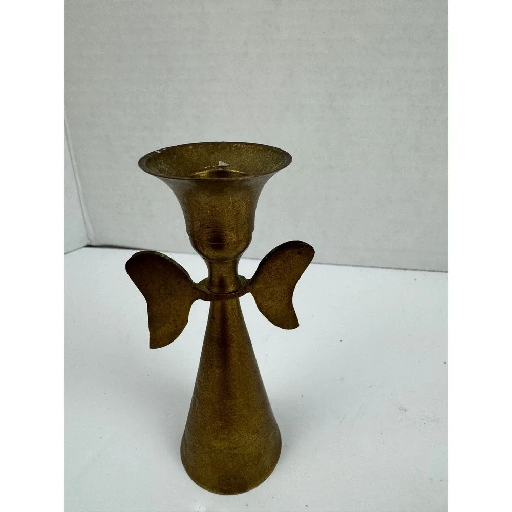 Vintage Brass Angel Candle Holder and Snuffer Set Made in India Gold Taper 2pc